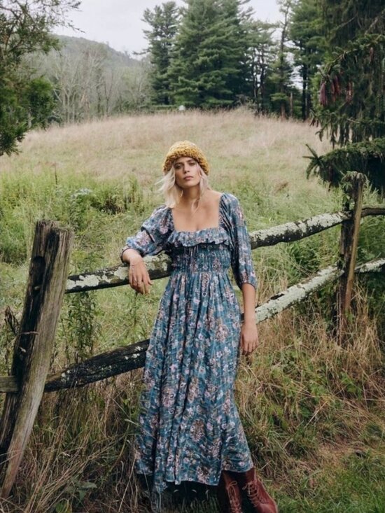 Free People Dresses & Skirts - Free People Oasis Floral‎ Midi Dress Jade Green Size Small Boho Western
